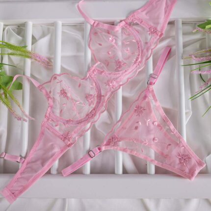 Kadın Çiçekli AçıkPembe Sütyen Bralet Takım